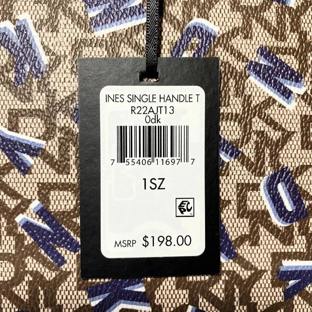 DKNY Shoulder Tote Satchel Bag Monogram Print Blue, Brown NWT - Picture 12 of 13
